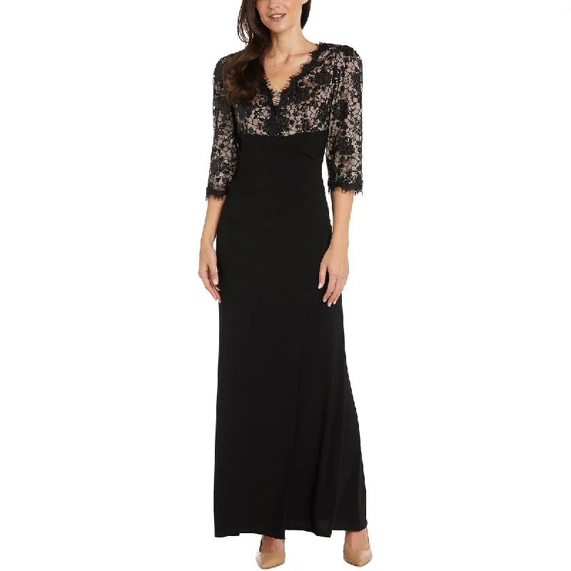 Petites Womens Sequined Lace Evening Dress Modern Sequin Gown