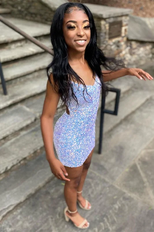 Sparkle Fitted V-Neck White Homecoming Dress with Sequins Sequin Gown Party