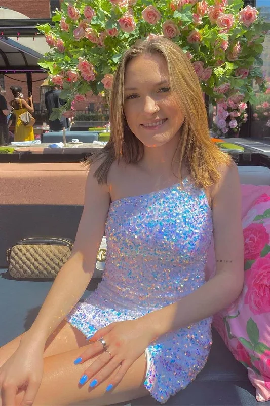 Stunning One Shoulder Sequins Short Homecoming Dress Sequin Dress Dressy